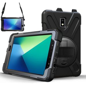 Kalanka-X-Case Coque Pour Samsung Galaxy Tab Active 2 8"" (Sm-T390 / Sm-T395) Coque Résistante Aux Chocs Avec Support Rotatif À 360°, Dragonne Et Bandoulière ¿ Noir - Neuf