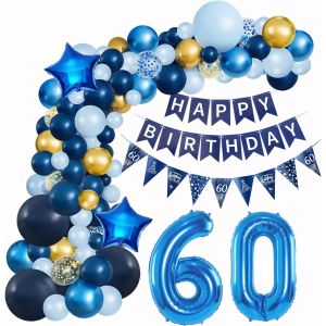 KALANKA-Arche Ballon Bleu 60 Ans Décorations Anniversaire de Fête,Guirlande Ballons Bleu Decoration Anniversaire 60 ans Homme Décorations Anniversaire,60 Ballon Anniversaire Bleu deco 60 ans Homme - Neuf