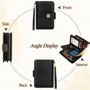 CAUC-Portefeuille Femme Vintage en Simili Cuir - Porte Monnaie Zipp&eacute; avec 16 Cartes et RFID Blocage - Portefeuille Moyen Cadeau &Eacute;l&eacute;gant pour Femme (Coffret Cadeau Inclus) - Neuf