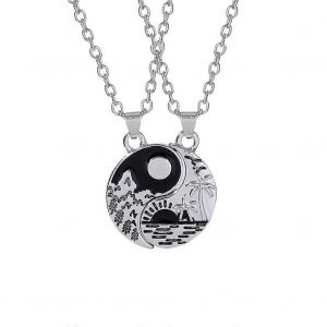 Collier Double Yin Yang Ours Soleil Pour Couples, Noir Et Blanc, Ensemble De Bijoux Tai Chi 2 Pi&egrave;ces Pour Hommes Et Meilleurs Amis - Neuf