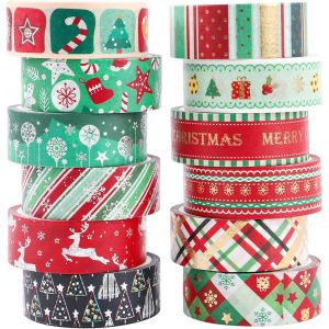 Jexnovashop-Washi Tape No&euml;l 12 Rouleaux Washi Masking Tape Adh&eacute;sif Ruban Adh&eacute;sif D&eacute;coratifs Papier Tape Pour Bullet Journal Scrapbooking Artisanat De Bricolage Fournitures De F&ecirc;te De Bureau Emballage - Neuf
