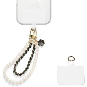 KALANKA-Bracelet de t&eacute;l&eacute;phone portable, perles blanches, en cuir, double cha&icirc;ne, breloque pour t&eacute;l&eacute;phone portable, mains libres, cha&icirc;ne de t&eacute;l&eacute;phone portable, lani&egrave;re amovible pour t&eacute;l&eacute;phone portable - Neuf