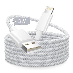 KALANKA-Cable iPhone Charge Rapide 3M, [Certifi&eacute; MFi] Blanc Nylon Tress&eacute; Cable USB vers Lightning pour Apple Chargeur C&acirc;ble Fil Lightning pour iPhone 14 13 12 11 Pro X 8 Plus 7 6 Mini/iPad/AirPods - Neuf