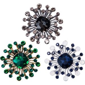 Kjdal-Lot De 3 Broches Géométriques Ajourées Pour Femme Avec Strass Et Cristal Pour Vêtements,Pince,Badge,Écharpe,Manteau,Universal,Métal - Neuf