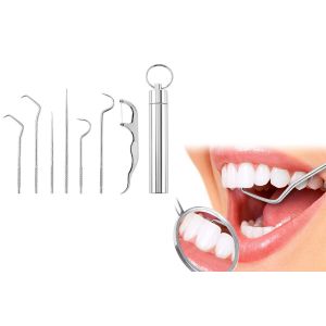 Ensemble De 7 Cure-Dents En Acier Inoxydable Avec Porte-Cl&eacute;s Et Bo&icirc;te De Rangement - Neuf