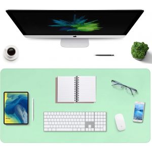 JGD-Sous-main en cuir PU avec double c&ocirc;t&eacute;, 90 x 40cm Tapis de bureau pour bureau et ordinateur(Bord de couture am&eacute;lior&eacute; 2019) (Vert menthe et bleu) - Neuf