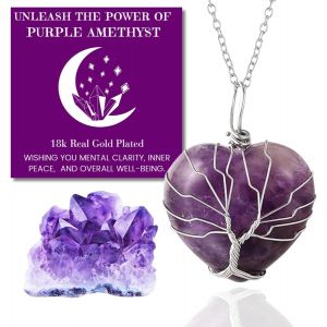 Eryi-Collier Bracelet En Pierre De Lune - Amour Lunaire - Fil Arbre De Vie Plaqué Platine/18 Carats Or Fait À La Main, Pendentifs En Forme De Lune/C?ur/Goutte D'eau En Cristal Naturel - Neuf