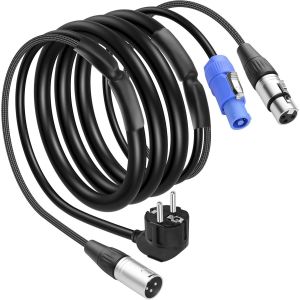 ASFASFq-6.5FT Câble Hybride Compatible Schuko/PowerCon, câble mâle PowerCon vers connecteur Schuko Stecker + Connexion DMX 3 Broches mâle vers Femelle - Neuf