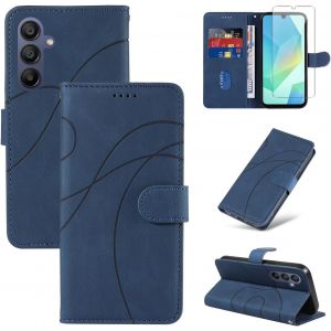 JGD-Coque pour Samsung Galaxy A16 4G / 5G avec 1 Pi&egrave;ce Protection &Eacute;cran en Verre Tremp&eacute;, Housse PU Cuir &agrave; Rabat Flip, &Eacute;tui Support et Portefeuille Fonction (Bleu) - Neuf