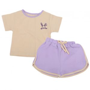 Ensemble De Vetements D'ete Pour Bebe Fille, T-Shirt Et Short En Coton, Tenue Decontractee, Violet, 100 Cm - Neuf