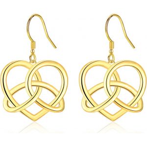 Kal-Boucles D'oreilles Pendantes En Argent 925 Avec Noeud Celtique En Forme De Coeur - Bijoux Pour Femme - Or/Argent, Argent - Neuf