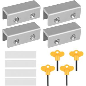 KALANKA-Serrures Fenêtre Coulissantes, 2/4 Ensembles de Bloque Porte Coulissante, Verrou Baie Coulissante Réglable en Acier Inoxydable, avec Clés et Entretoise Antidérapante pour Fenêtres Haut et Bas - Neuf