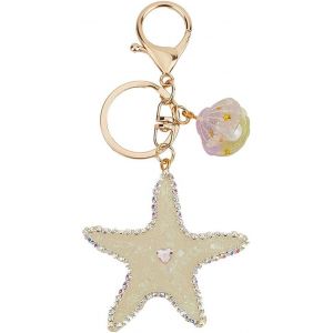 KAL-1 Boîte De 1 Porte Clés En Forme D'Étoile De Mer Porte Clés De Plage Petit Mignon En Alliage Acrylique Blanc Coquillage Scintillant Porte Clés En Plastique Porte Clés En Cristal Pour La Fête - Neuf