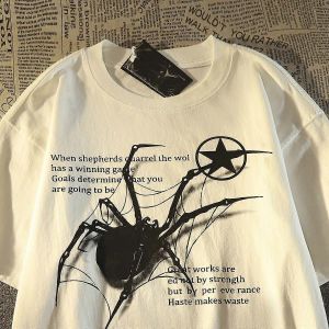 Y2k Cor&eacute;en Hommes Streetwear Spider Graphique Acubi Harajuku Egirl T-Shirts &Agrave; Manches Courtes Grunge Esth&eacute;tique Oversize Tops Alt Clothing - Neuf