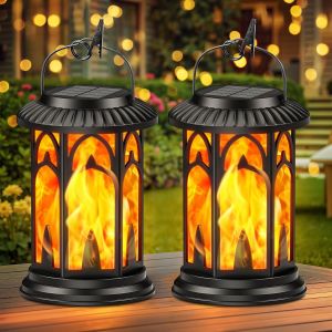 Lampes Solaires De Jardin Alimentées Par Piles, Étanche Ip65 Avec Flamme Vacillante Réaliste, Double Alimentation 800 Mah Pour Terrasse, Allée Et Décoration De Cour - Neuf