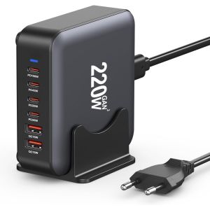 CMJAAGUR-Chargeur Usb C Multiple, 220W Station De Charge 6 Ports 4 Usbc + 2 Usba Hub Rapide Compact Gan, Bloc D'Alimentation Pd+Qc 3.0 Laptop Charger Compatible Avec Iphone/Ipad/Samsung/Lapt[M1644] - Neuf