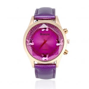 Analogique Quartz Femmes Femme Montre Pu Bande Alliage Rond Bo&icirc;tier Montre-Bracelet Violet - Neuf