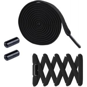 Ytseazn-Lot De 2 Paires De Lacets Élastiques Noirs,Lacets Élastiques,Système De Laçage Rapide Pour Un Confort Unique Et Un Maintien Solide,Pour Chaussures De Différentes Tailles,Noir ,Taille - Neuf