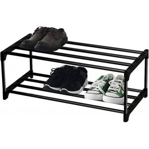Kgabery-Étagère Chaussures À 2 Niveaux,Meuble De Rangement Chaussure Pour 6 Paires,Empilable Meuble Chaussure En Métal,Porte Chaussures Pour Entrée,Salon,Chambre,Dressing,Couloir - Neuf