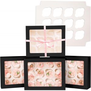 Lot De 12 Boîtes À Cupcakes Pop-Up Automatiques Avec Fenêtre-Noir-33 X 25,4 X 9 Cm-Boîtes De Boulangerie Pour Porte-Cupcakes,Boîtes À Cupcakes (33 X 10 X 3,5 Pouces) - Neuf