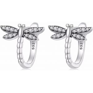 Chenquansarl-Boucles D'oreilles Créoles Libellule En Argent Sterling 925, Animaux Mignons Petite Créoles Zircones Hypoallergénique Huggie Boucle D'oreille Bijoux Cadeaux Pour Femmes Et Filles - Neuf