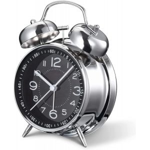 R&eacute;veil de chevet silencieux sans tic-tac, structure en m&eacute;tal de 10,2 cm, design r&eacute;tro vintage avec double cloche, parfait pour les personnes qui dorment lourd, les enfants et les chambres &agrave; coucher - Neuf