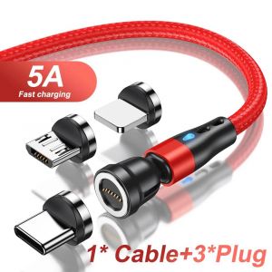 câble magnétique de Type C 7 broches 5A,pour Xiaomi POCO Redmi,fil de charge rapide pour iPhone iPad Samsung,cordon de données Micro USB-1m-Red with 3Tips - Neuf