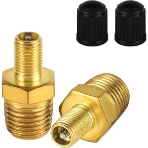 2pcs Adaptateur De Gonfleur D'air, 1/4"" Npt (M) Vers Valve Standard Pour Schrader (M) Adaptateur Air Comprimé Adaptateur De Valve Pour Presta Compresseur D'air Mandrin D'air Portable - Neuf