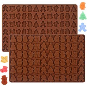 Jexnovashop-Webake Lot De 2 Moules &Agrave; Chocolat De No&euml;l En Silicone - 72 Cavit&eacute;s - Mini Bonhomme De Pain D'&eacute;pices - Arbre De No&euml;l - Bonhomme De Neige - Clochette De No&euml;l - Moules Pour Bonbons En G&eacute;lati - Neuf
