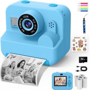KALANKA-Appareil Photo Instantan&eacute; pour Enfants - Appareil Photo Selfie pour Enfants 1080P 2,4"" avec Papier d'impression et Carte 32 Go, Jouet Cadeau de No&euml;l pour Gar&ccedil;ons et Filles de 3 &agrave; 12 Ans (Bleu - Neuf