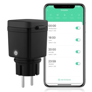 Prise WLAN, Smart Timer Prise ext&eacute;rieure, Surveillance de la consommation d'&eacute;lectricit&eacute;, Compatible avec Alexa et Google Home, App et commande vocale, 2.4 GHz WiFi, Etanche IP44, Noir - Neuf