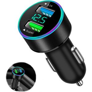 Ayu-Chargeur Usb Rapide , 66w Super 3,1 A Prise Allume Cigare Usb, 2 Ports, Bluetooth, Voltmetre Pour Téléphone Portable De Voiture (Noir) - Neuf