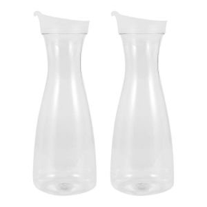 2 Carafes D'eau En Plastique 1l Avec Couvercles À Languette Rabattable Blanche - Poix Incassable De Qualité Alimentaire Et Recyclable - Neuf