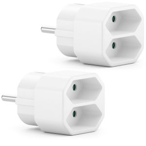 2 Pieces Multiprise Int&eacute;rieur C&acirc;ble &Eacute;lectrique Euro Adaptateur de Courant & Fiche Euro 2x Euro Femelle 2,5A Int&eacute;rieur Max. 1100W Blanc - Neuf