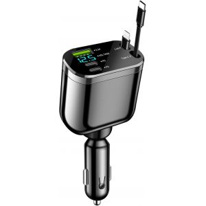 ELVORIX-5 en 1 Chargeur Allume Cigare Voiture USB C, 82W Charge Rapide Chargeur Voiture avec USB-C/USB-A, 260&deg; Pliable Prise 12V/24V pour iPhone 17/16/15/14/Galaxy/Android (Noir) - Neuf