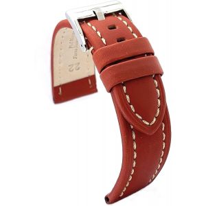 Kal-Bracelet Cuir De Veau Huilé Avec Couture Blanche U2013 Style Sportif U2013 Pour Montre Robuste U2013 Tailles 18mm 20mm 22mm 24mm 26mm U2013 Noir, Marron, Bleu Ou Rouge 377 - Neuf