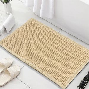 KAL-Tapis De Bain Antidérapant, Tapis Salle De Bain Super Absorbant Gaufré Tapis Douche Séchage Rapide Tapis De Baignoire Microfibre Moelleux Tapis Absorbant, 43X60 Cm, Beige - Neuf