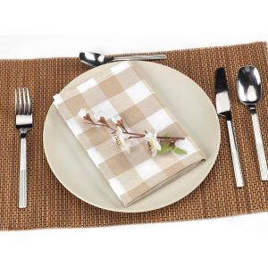 Eryi-Lot De 6 Serviettes En Tissu À Carreaux Vichy, 41 X 41 Cm, Lavables (Beige, Lot De 6 Serviettes) - Neuf