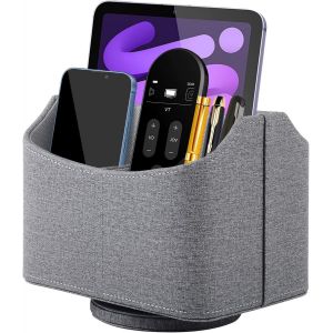 Porte-télécommande rotatif à 360°-Rangement pour télécommande TV-En cuir synthétique-Avec 5 compartiments-Multifonction-Pour table de chevet,bureau-Gris - Neuf