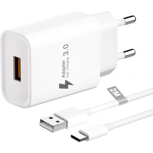18w Chargeur Usb Avec 2m Câble Usb C Charge Rapide Pour Samsung Galaxy S23+/S22/S21/S10/S9/S8/A14/A34/A54 5g,Xiaomi,Redmi,Huawei, Quick Charge 3.0 Adaptateur Prise Usb Secteur Chargeur Telephone - Neuf