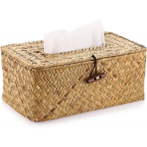 KALANKA-Boîte à Mouchoir en rotin Distributeur rectangulaire boîte de Papier Organisateur de Bureau pour Salle de Bain,Salon,Chambre,Jardin (Jaune) - Neuf