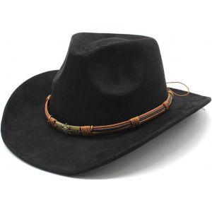 Cauc-Chapeau De Cowboy Unisexe &Agrave; Large Bord Panama En Daim Style Ethnique Avec D&eacute;coration En Corde Pour Homme Et Femme - Neuf