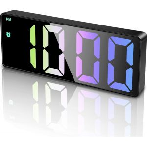 Réveil numérique, 6,5 pouces, miroir LED, alarme numérique avec fonction de rappel de température, activation vocale, 12/24 heures, 3 niveaux de luminosité, pour la maison et le bureau (noir) - Neuf