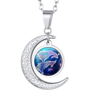 Trahoo-Collier Astrologique Bélier Plaqué Or Chaîne 50+5cm Pendentif Lune Et Plaque Doré Bijou Tendance Pour Femme Jeune Fille - Neuf