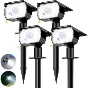 Lampe Solaire Exterieur Detecteur De Mouvement Lot De 4 - Spot Solaire Ext&eacute;rieur Puissant 56 Led/3 Modes Avec &Eacute;tanche, R&eacute;glable Led Lumiere Solaire Exterieur Pour Jardin Chemins(Blanc Froid) - Neuf