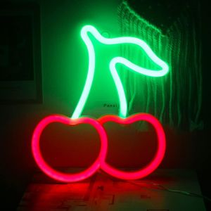Cerise Lumi&egrave;res Au N&eacute;on Pour Chambre Enseignes Au N&eacute;on Rouge Vert Led N&eacute;on Mur Signer Fruit N&eacute;on Lampe Sign Pour Enfants Maison Restaurant Dortoir D&eacute;coration Murale - Neuf