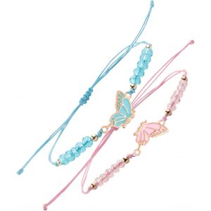 Eryi-Lot De 2 Bracelets Bff, Bracelets D'amitié À Breloques Faits À La Main, Bracelets Papillon Assortis, Bracelet Réglable Pour Meilleurs Amis, Cadeaux De Bijoux, Bleu + Rose - Neuf