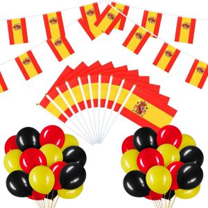 ChicSlick-Set De Drapeau Espagnol Avec Guirlande De Bannières De Drapeau Espagnol 10 Drapeaux À Main Espagnols 30 Ballons Noirs Rouges Jaunes Pour Décoration De Fête D'Envoi À Thème Patrioti[X88] - Neuf
