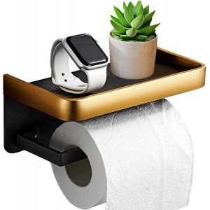 Porte-papier toilette adhésif avec étagère, 2 méthodes de montage (auto-adhésif ou par perçage), porte-papier toilette mural pour salle de bain et cuisine - Neuf