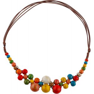 Kal-Collier De Perles Rondes En Céramique Colorées, Collier De Perles Style Vintage Style Bohème Hippie Plage Été Tendance Bijoux Accessoires Cadeau Pour Femme - Neuf